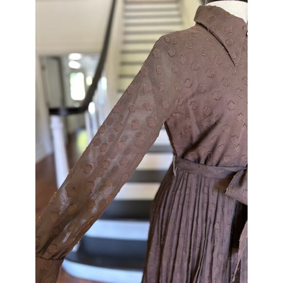 Vintage 60s Brown Voile Pleated Dress Mod Groovy Indie Alternative Punk Festival - Picture 6 of 14